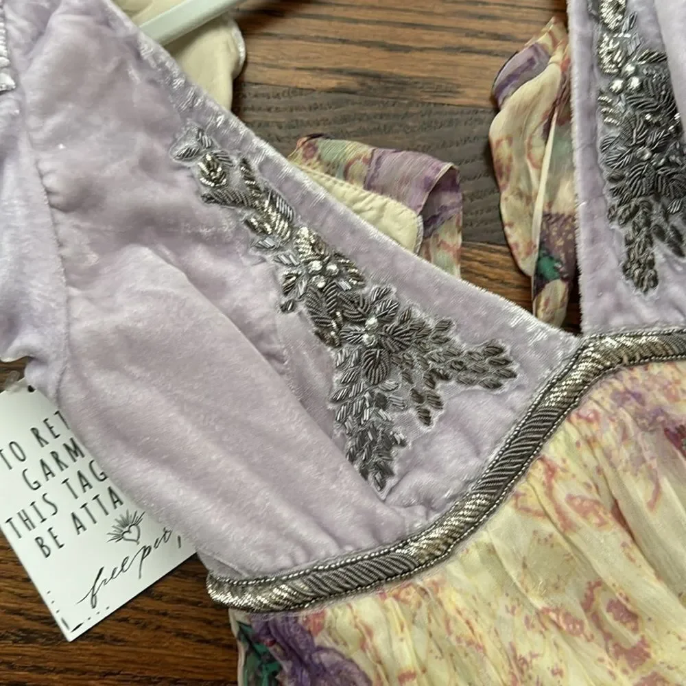 Free People Colette Velvet Embellished Sequins Embroidered Maxi Dress size 8 - Picture 9 of 14